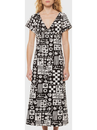 Volcom Sunny Wild Midi Καλοκαιρινό Καθημερινό Φόρεμα Λευκό Μαύρο B1312420