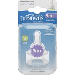 Dr. Brown's Natural Flow Θηλή Σιλικόνης για Μπιμπερό 9m+ Γρήγορης Ροής με Στενό Λαιμό 2τμχ
