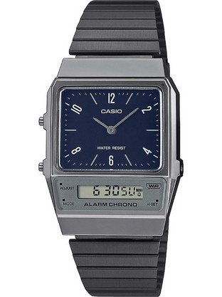 Casio Vintage Ανδρικό Ρολόι Χρονογράφος με Μαύρο Μεταλλικό Μπρασελέ AQ-800EB-2AEF