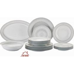 For Home Σετ Πιάτα Φαγητού Πορσελάνης Λευκά Γκρι 18τμχ 585207
