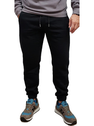 Rebase Ανδρικό Παντελόνι Φόρμας Fleece με Λάστιχο Μαύρο 242-RPAN-6000