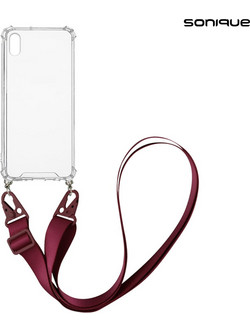 Sonique Strap Back Cover Transparent / Burgundy (iPhone XS Max)