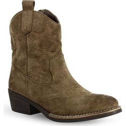 Parex Γυναικεία Μποτάκια Cowgirl Suede Χακί με Χοντρό Χαμηλό Τακούνι 10322028