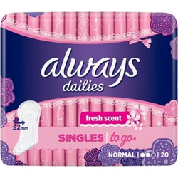 Always Dailies Singles to Go Fresh Scent Normal Σερβιετάκια για Ελαφριά Ροή 2 Σταγόνες 20τμχ
