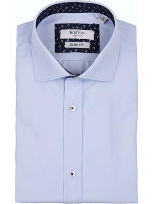 Boston Ανδρικό Πουκάμισο Βαμβακερό Μακρυμάνικο Slim Fit Γαλάζιο 9502-453-3