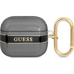 Guess Strap Collection Θήκη Σιλικόνης με Γάντζο για Apple AirPods 3 Μαύρη