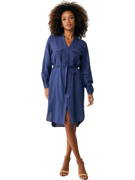 Mexx Midi Καθημερινό Φόρεμα Σεμιζιέ Λινό Navy Μπλε MF006301951W