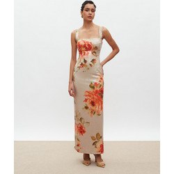 Mix & Match Kali Maxi Καλοκαιρινό Φόρεμα για Γάμο / Βάπτιση Floral & Παγιέτες Μπεζ SS2507