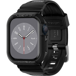 Spigen Rugged Armor Pro Θήκη Σιλικόνης με Λουράκι για Apple Watch 4 / 5 / 6 / 7 / 8 / 9 / SE 44 / 45mm Μαύρη