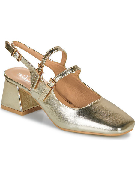 Moony Mood Estelia Γόβες Slingback Δερμάτινες με Χοντρό Χαμηλό Τακούνι Χρυσές EPT1050380