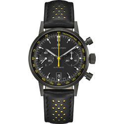 Hamilton American Classic Ανδρικό Ρολόι Χρονογράφος Αυτόματο με Μαύρο Δερμάτινο Λουράκι H38446731