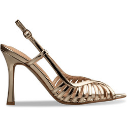 Envie Shoes Γυναικεία Πέδιλα Λουστρίνι Ροζ Χρυσά με Λεπτό Ψηλό Τακούνι E02-21736-59