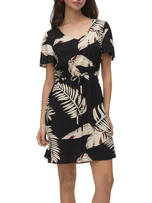 Vero Moda Mini Καλοκαιρινό Καθημερινό Φόρεμα Μεταξωτό Μαύρο Μπεζ 10307990