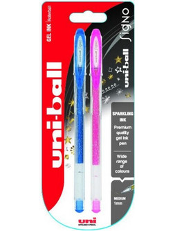 Uni-Ball Sparkling BL-6499 Σετ Στυλό Gel 1mm Πολύχρωμο με Glitter 2τμχ