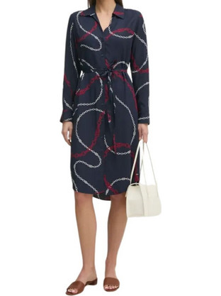 Tommy Hilfiger Midi Καθημερινό Φόρεμα Σεμιζιέ Μεταξωτό Navy Μπλε WW0WW44665-0YH