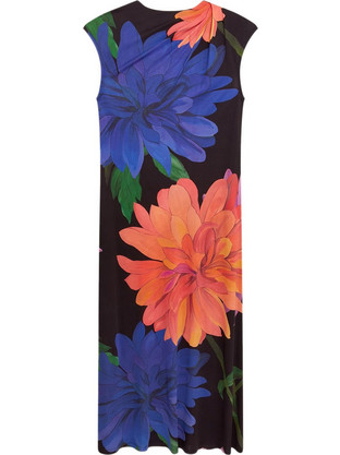 Ted Baker Midi Βραδινό Φόρεμα Floral Μεταξωτό Μαύρο 281480