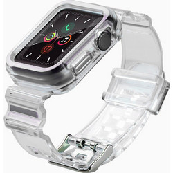 Hurtel Θήκη Σιλικόνης με Λουράκι για Apple Watch 4 / 5 / 6 / SE 44mm Λευκή Διαφανής