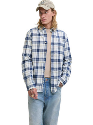 Jack & Jones Ανδρικό Πουκάμισο Βαμβακερό Καρό Μακρυμάνικο Κανονική Γραμμή Λευκό Μπλε 12282354