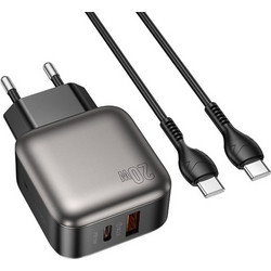 Lamtech LAM980725 Φορτιστής με Καλώδιο USB-C με Θύρα USB-A & Θύρα USB-C 20W Quick Charge 3.0 & Power Delivery