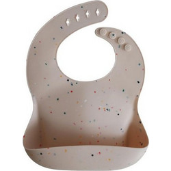 Mushie Confetti Αδιάβροχη Σαλιάρα Σιλικόνης με Κουμπί & Τσέπη 6m+ Vanilla