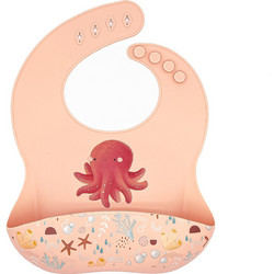 Sassi Slurpy The Octopus Αδιάβροχη Σαλιάρα Σιλικόνης με Κουμπί & Τσέπη 6m+ Σομόν