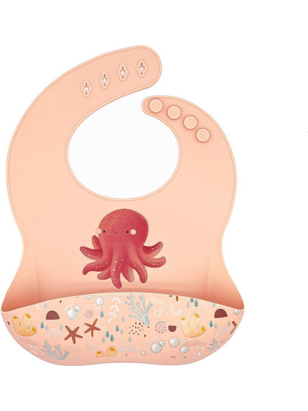 Sassi Slurpy The Octopus Αδιάβροχη Σαλιάρα Σιλικόνης με Κουμπί & Τσέπη 6m+ Σομόν