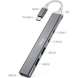 Green Lyca 70040348 USB Hub 3.0 USB-C με 5 Θύρες USB-A / USB-C