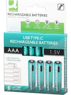 Q-CONNECT Rechargeable USB-C 500mAh AAA 4τμχ