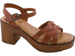 Zak Shoes Γυναικεία Πέδιλα Δερμάτινα Ταμπά με Χοντρό Ψηλό Τακούνι και Φιάπα SD78035