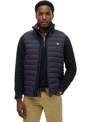 Superdry Αμάνικο Ανδρικό Μπουφάν Puffer Navy Μπλε M5012341A-98T