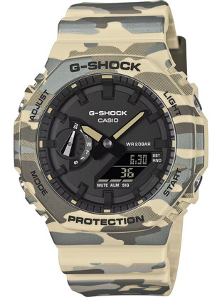 Casio G-Shock Ψηφιακό Ανδρικό Ρολόι Χρονογράφος με Μπεζ Καουτσούκ Λουράκι GA-2100CM-5A