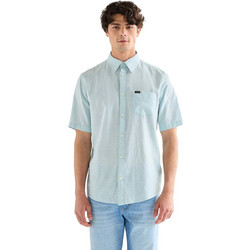Wrangler Ανδρικό Πουκάμισο Λινό Κοντομάνικο Κανονική Γραμμή Γαλάζιο 112378046