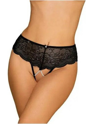 Obsessive Pearlove Γυναικείο Sexy String Αυτοκινήτου με Δαντέλα Μαύρο 5901688238615