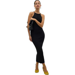 Vero Moda Midi Καλοκαιρινό Καθημερινό Φόρεμα Πλεκτό Μαύρο 10328588