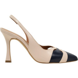 Toutounis Γόβες Slingback Δερμάτινες με Λεπτό Ψηλό Τακούνι Μπεζ Navy Μπλε 2021039