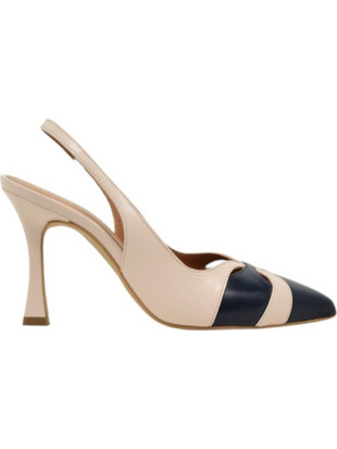 Toutounis Γόβες Slingback Δερμάτινες με Λεπτό Ψηλό Τακούνι Μπεζ Navy Μπλε 2021039