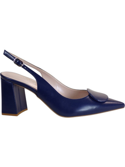 Fardoulis Γόβες Slingback Δερμάτινες με Χοντρό Χαμηλό Τακούνι Navy Μπλε 738-86