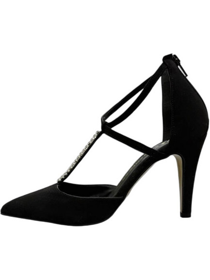 Stathatos Γόβες Suede με Τακούνι Στιλέτο με Λουράκι & Στρας Μαύρες 1937