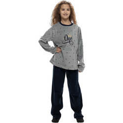 Galaxy Παιδική Πιτζάμα Fleece Χειμωνιάτικη Γκρι Μαύρη 128-24