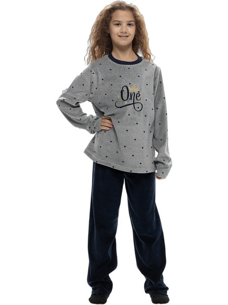 Galaxy Παιδική Πιτζάμα Fleece Χειμωνιάτικη Γκρι Μαύρη 128-24
