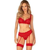 Obsessive Amor Cherris Σετ Sexy Εσώρουχα με Δαντέλα & Ζαρτιέρες Κόκκινα EK5315
