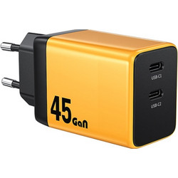 Wekome WP-U33 Φορτιστής χωρίς Καλώδιο με 2 Θύρες USB-C 45W Power Delivery Yellow