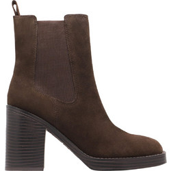 Nine West Hollin Γυναικεία Μποτάκια Chelsea Suede Σοκολατί με Χοντρό Ψηλό Τακούνι 20-200