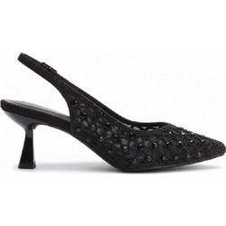 Menbur Γόβες Slingback Δερμάτινες με Λεπτό Χαμηλό Τακούνι & Στρας Μαύρες 72801