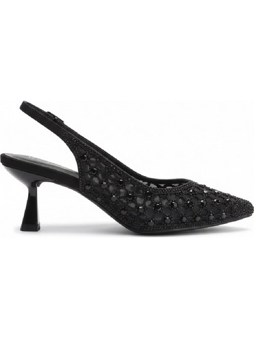 Menbur Γόβες Slingback Δερμάτινες με Λεπτό Χαμηλό Τακούνι & Στρας Μαύρες 72801