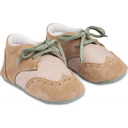 Babywalker Βαπτιστικά Sneakers Αγκαλιάς για Αγόρι Δερμάτινα Μπεζ Πράσινο Mint MI1114