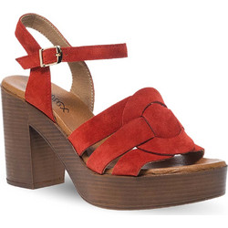 Parex Γυναικεία Πέδιλα Suede Κόκκινα με Χοντρό Ψηλό Τακούνι και Φιάπα 11631147