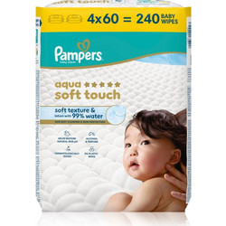 Pampers Aqua Soft Touch Μωρομάντηλα με Νερό Χωρίς Οινόπνευμα Άρωμα & Parabens 4x60τμχ