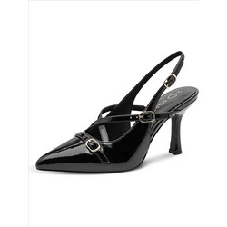 Marco Tozzi Γόβες Slingback Λουστρίνι με Λεπτό Ψηλό Τακούνι Μαύρες 2-29608-47-001