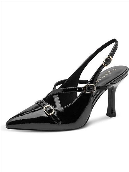 Marco Tozzi Γόβες Slingback Λουστρίνι με Λεπτό Ψηλό Τακούνι Μαύρες 2-29608-47-001